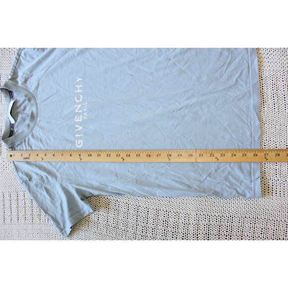 Givenchy T shirt Crew Neck Small Cotton Short Sleeves Baby blue Faded Logo As is - Picture 2 of 10